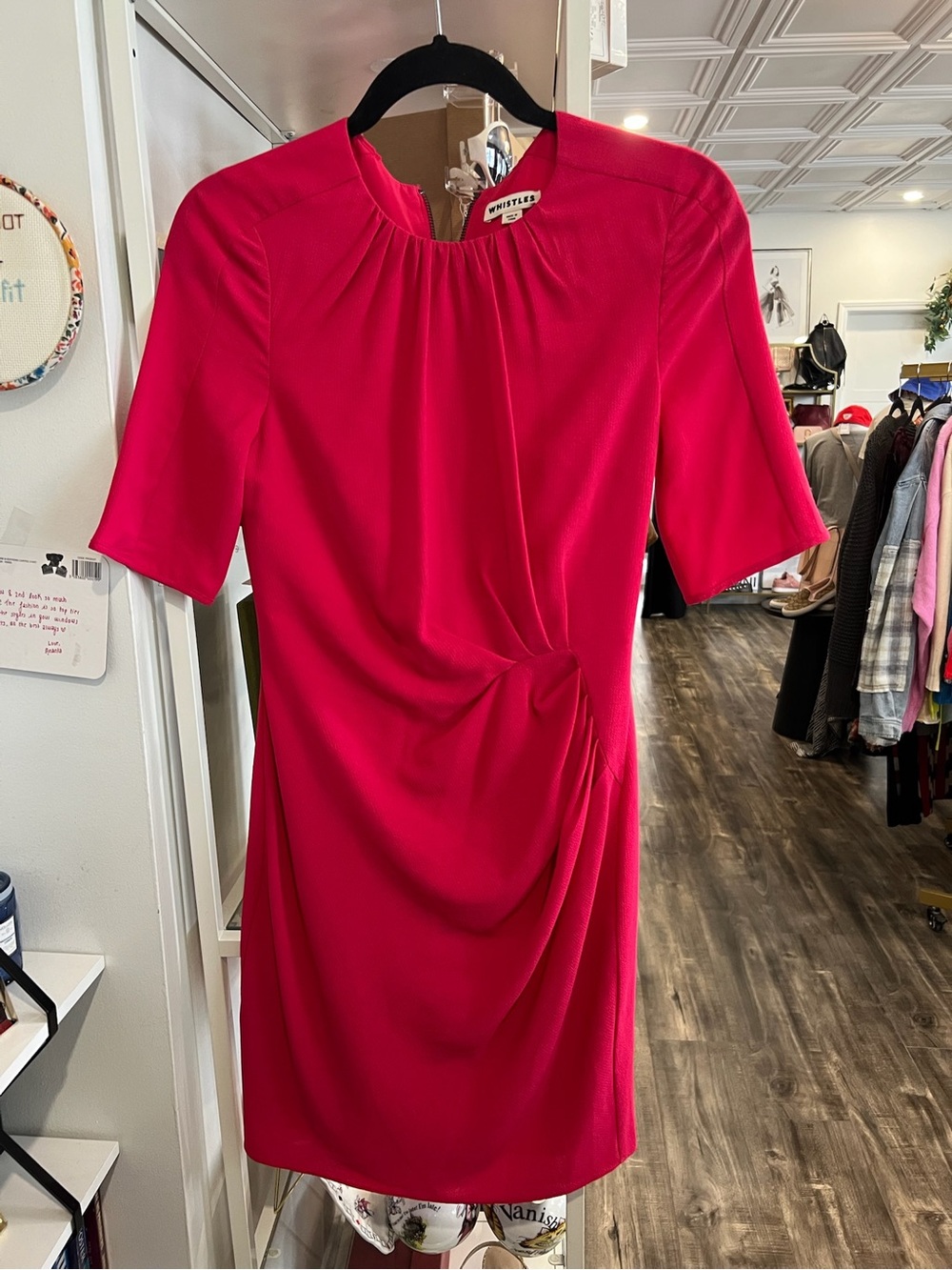 Whistles Raspberry-Pink Gathered Midi Dress